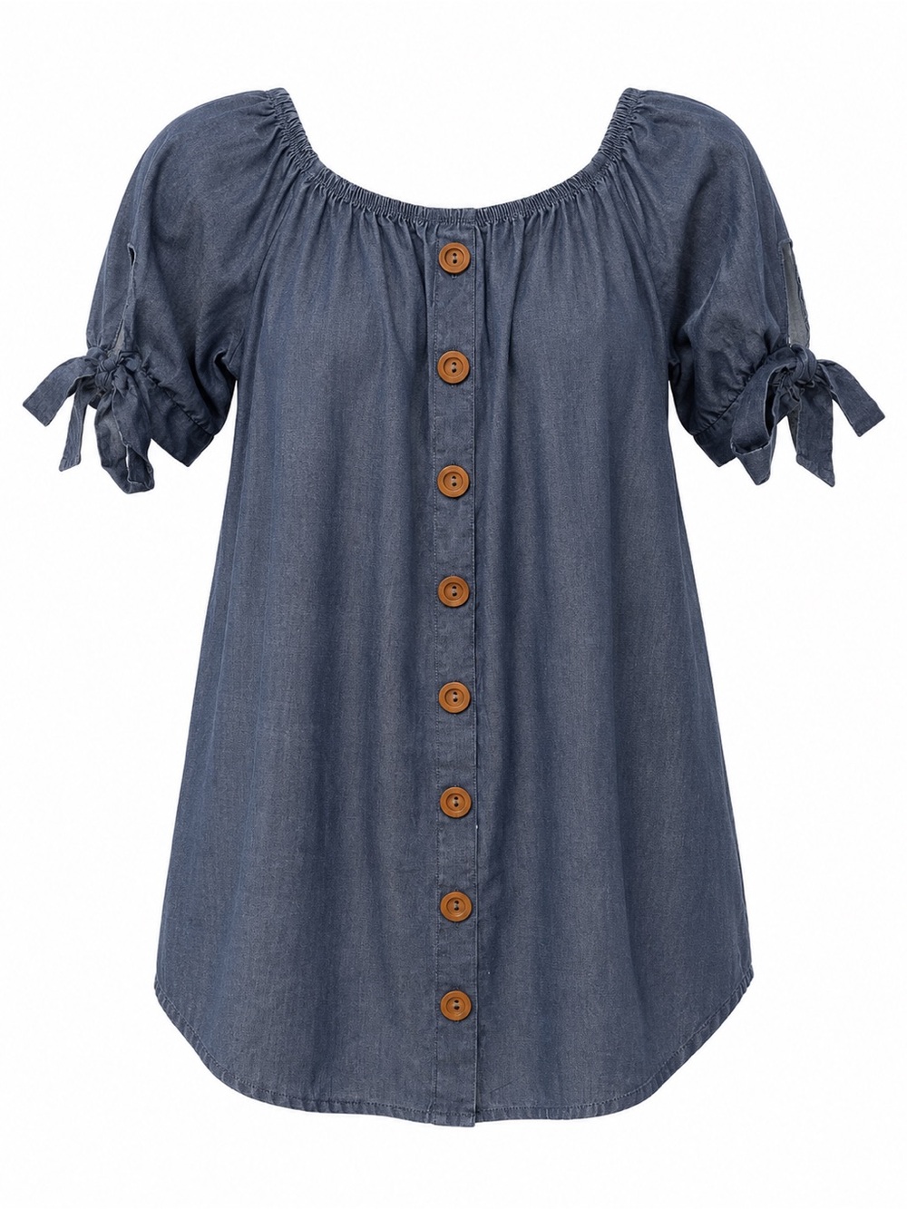 Women's Blue Button-Front Peasant Top